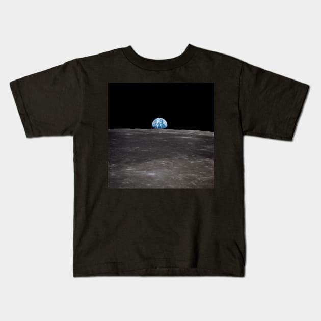 Planet Earth Crescent rises above the Moon horizon Kids T-Shirt by Brasilia Catholic